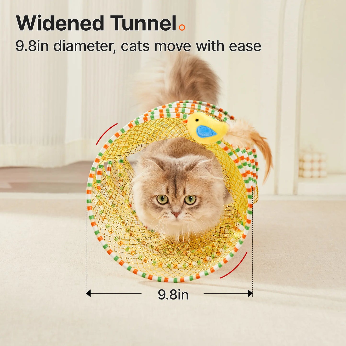 Collapsible Spiral Cat Tunnel Toy with Feather & Bell – Fun Indoor Play for Kittens & Cats, 20 Inches