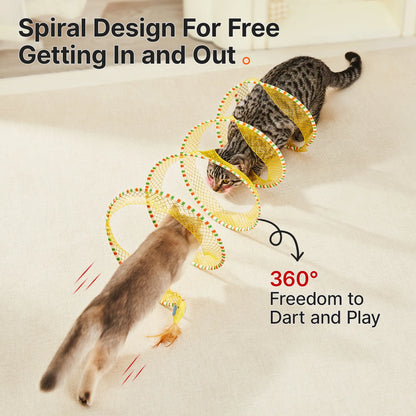 Collapsible Spiral Cat Tunnel Toy with Feather & Bell – Fun Indoor Play for Kittens & Cats, 20 Inches