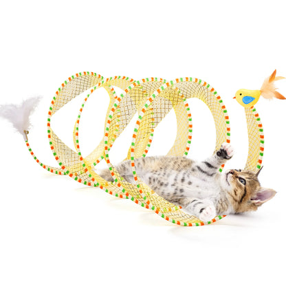 Collapsible Spiral Cat Tunnel Toy with Feather & Bell – Fun Indoor Play for Kittens & Cats, 20 Inches