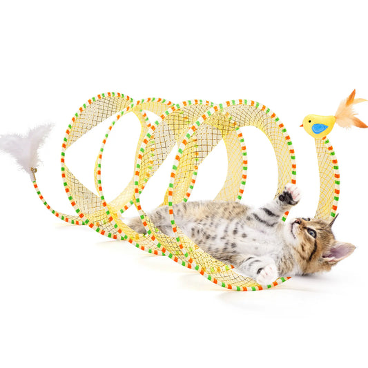 Collapsible Spiral Cat Tunnel Toy with Feather & Bell – Fun Indoor Play for Kittens & Cats, 20 Inches
