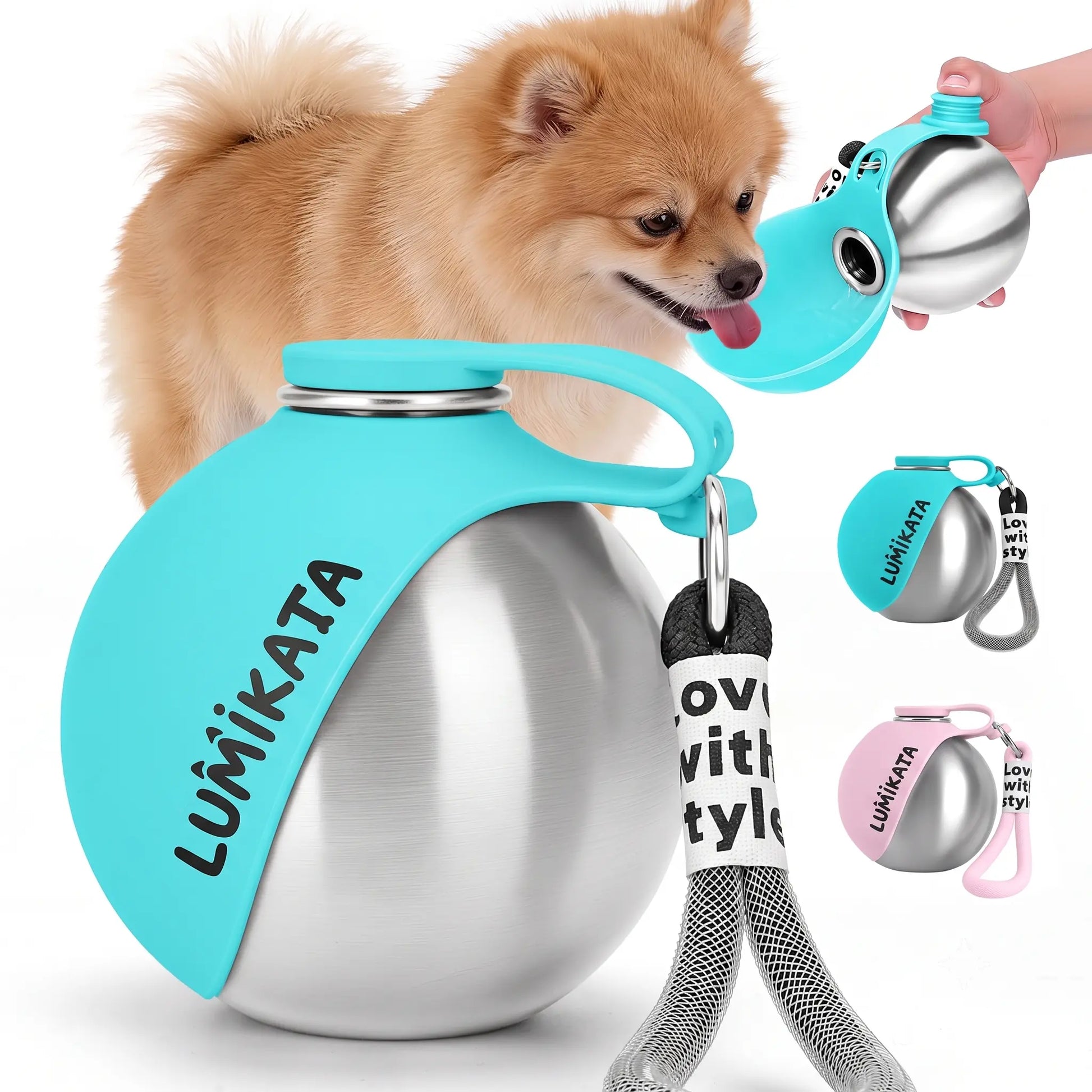 Lumikata 2-In-1 Portable Dog Water Bottle & Foldable Bowl - Leak-Proof Stainless Steel for Small Dogs - Ideal for Walks & Feedings!