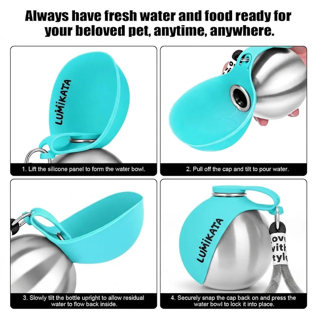 Lumikata 2-In-1 Portable Dog Water Bottle & Foldable Bowl - Leak-Proof Stainless Steel for Small Dogs - Ideal for Walks & Feedings!