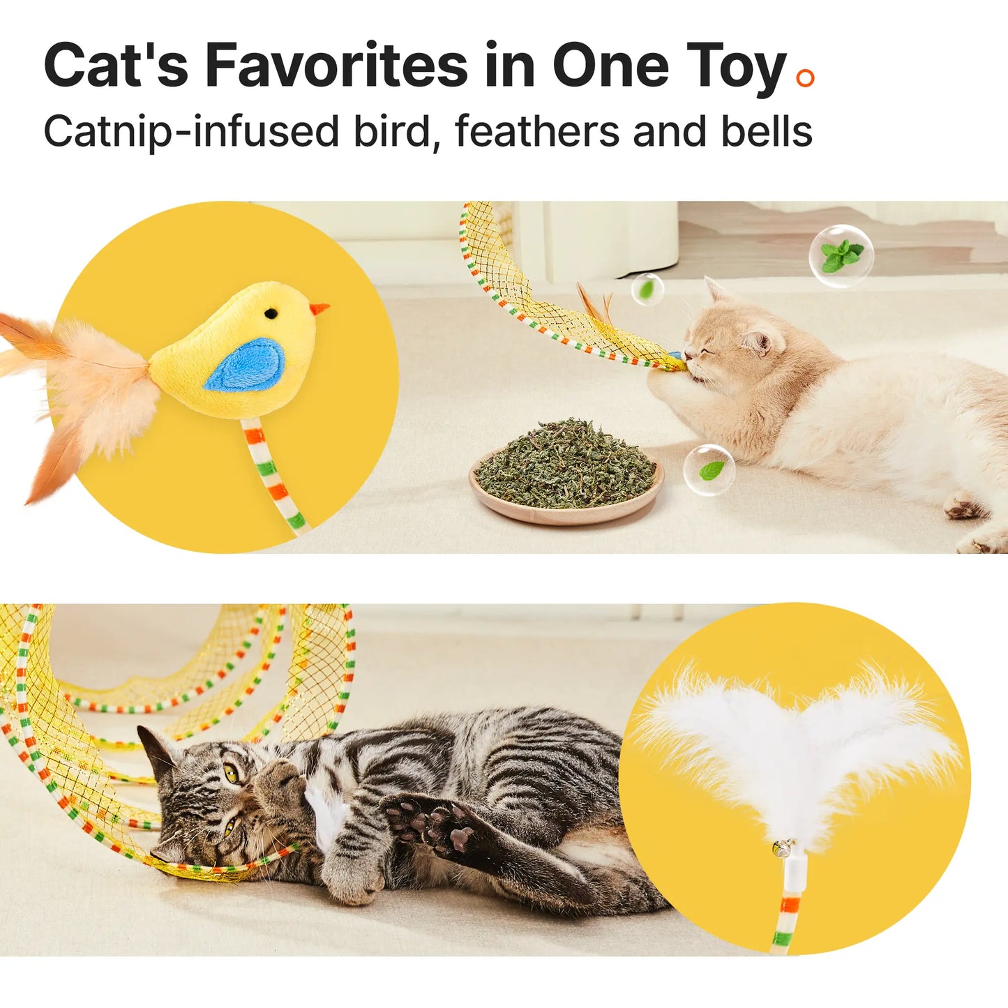 Collapsible Spiral Cat Tunnel Toy with Feather & Bell – Fun Indoor Play for Kittens & Cats, 20 Inches